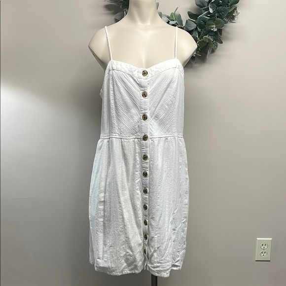 Universal Thread Button Front White Textured Linen Blend Sundress Pockets XL - Picture 1 of 16